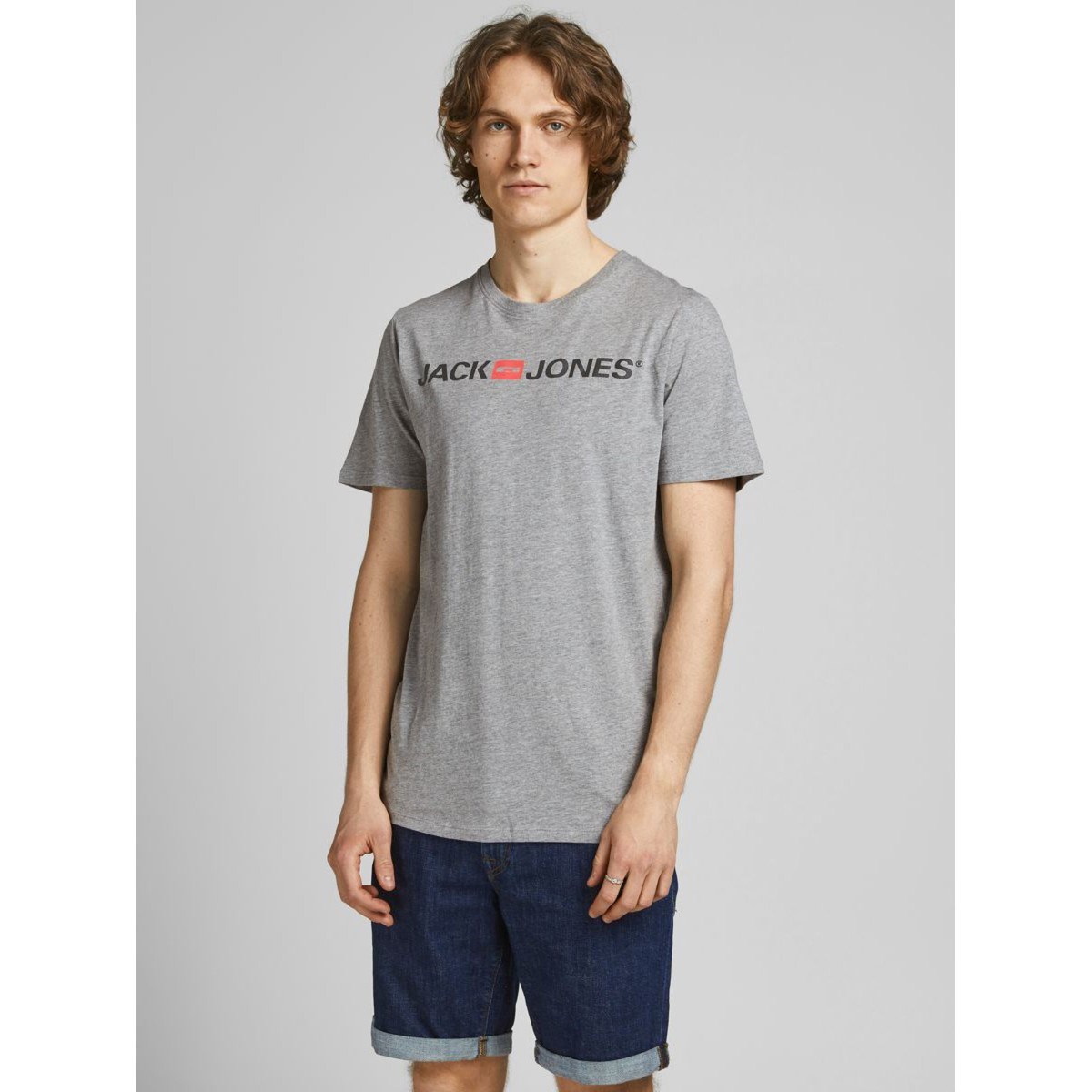 Jack Jones Erkek T-Shirt 12137126 Light Grey Melange