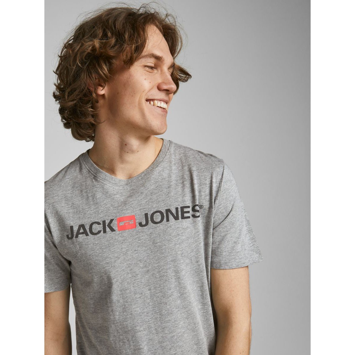 Jack Jones Erkek T-Shirt 12137126 Light Grey Melange