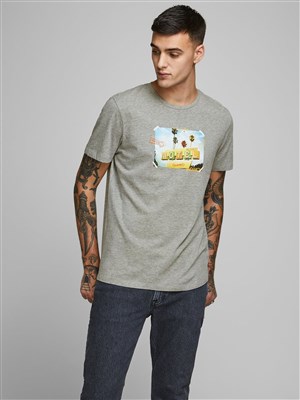 Jack Jones Erkek T-Shirt 12171737 Light Grey Melange