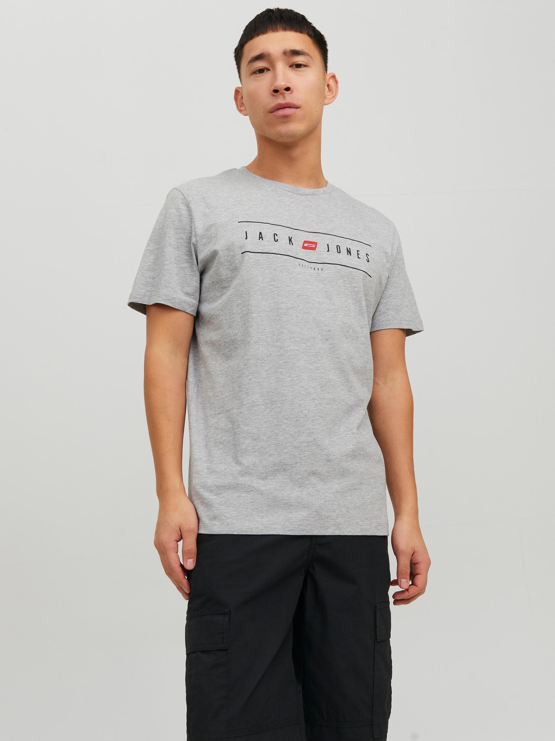 Jack Jones Erkek T-Shirt 12221011 Light Grey Melange