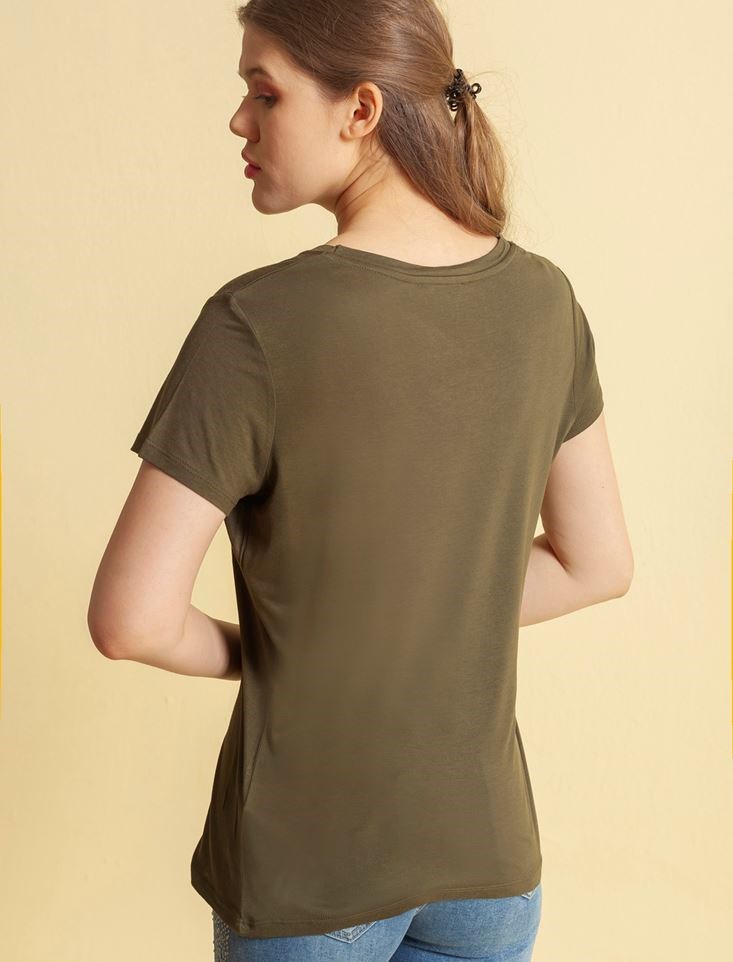 Fashion Friends Kadın T-Shirt 20Y0050B1 Haki / Khaki