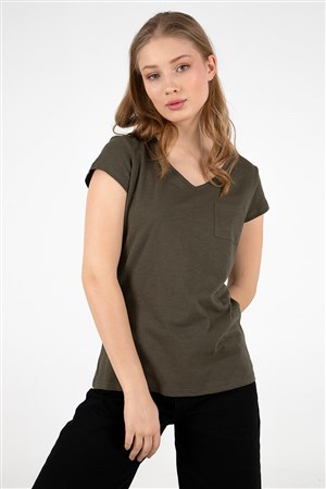 Fashion Friends Kadın T-Shirt 22Y0147K1 Haki / Khaki